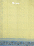 Mangalagiri cotton saree pastel yellow color allover prints & contrast border with printed pallu and self blouse