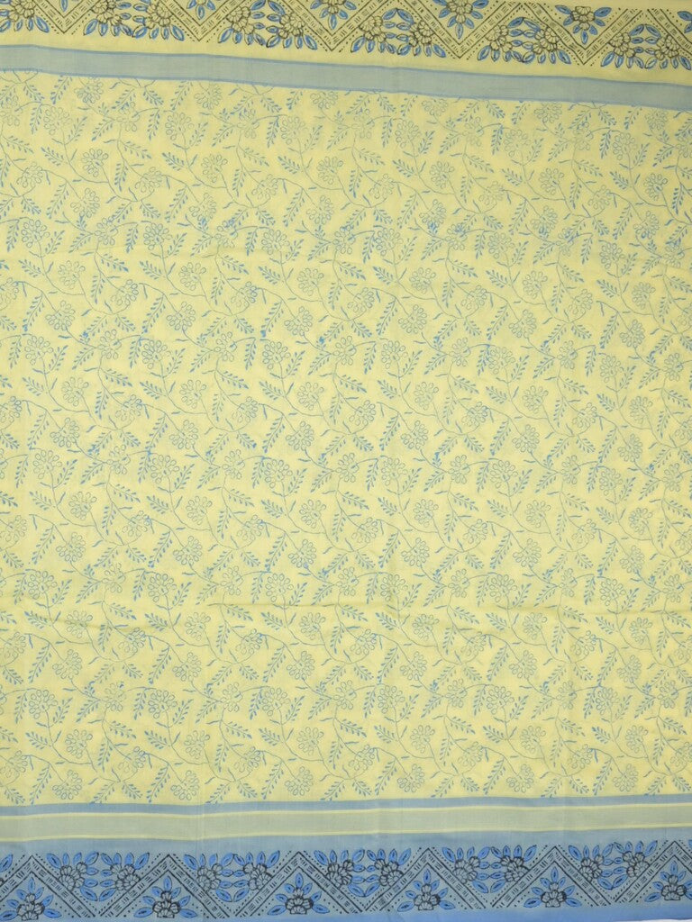 Mangalagiri cotton saree pastel yellow color allover prints & contrast border with printed pallu and self blouse