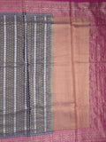 Dupion tissue fancy sarees grey color allover zari motifs & zari border with rich pallu and contrast blouse