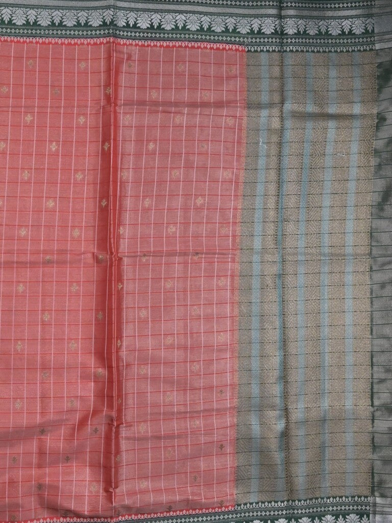 Dupion tissue fancy sarees coral pink color allover zari motifs & zari border with rich pallu and contrast blouse