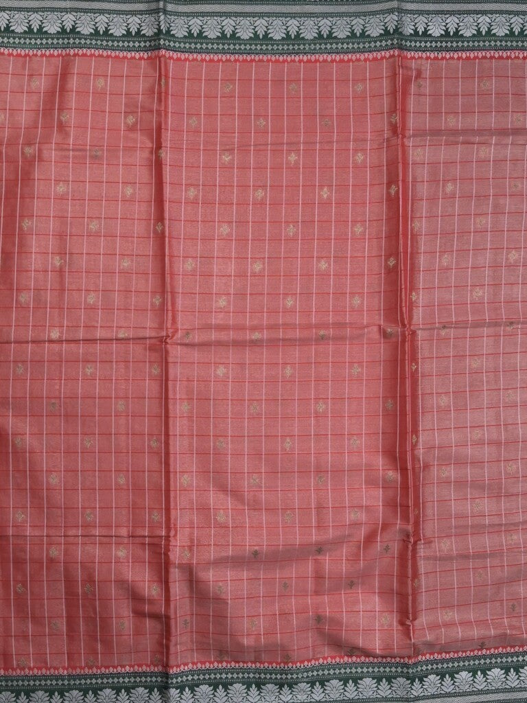 Dupion tissue fancy sarees coral pink color allover zari motifs & zari border with rich pallu and contrast blouse
