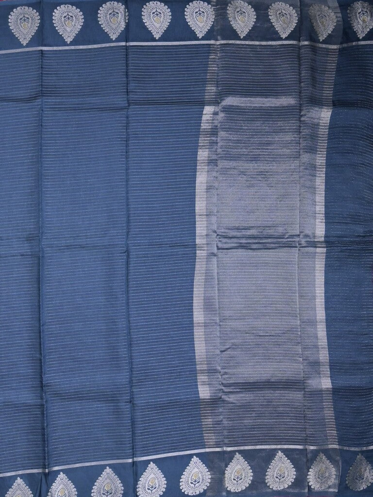 Dupion fancy saree blue color allover zari motifs & zari border with zari pallu and contrast blouse