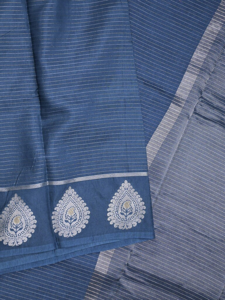 Dupion fancy saree blue color allover zari motifs & zari border with zari pallu and contrast blouse