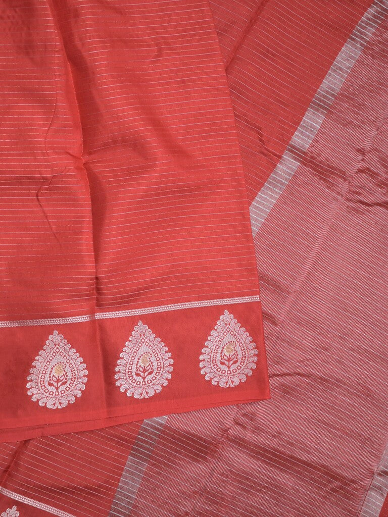 Dupion fancy saree red color allover zari motifs & zari border with zari pallu and contrast blouse
