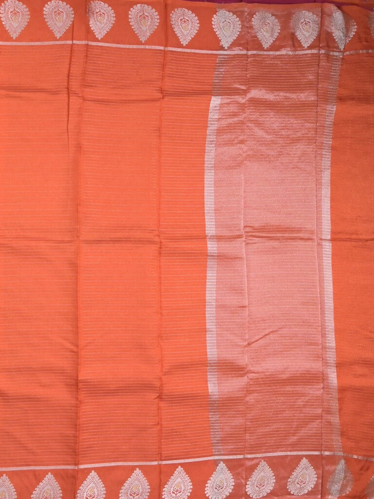 Dupion fancy saree orange color allover zari motifs & zari border with zari pallu and contrast blouse