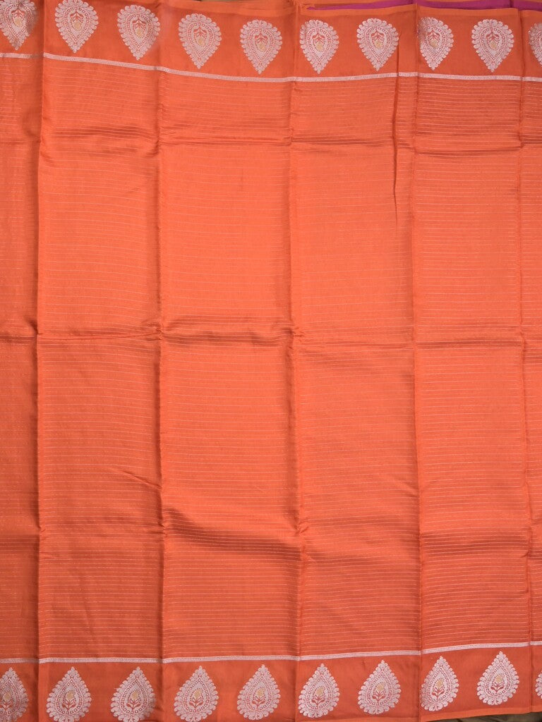 Dupion fancy saree orange color allover zari motifs & zari border with zari pallu and contrast blouse