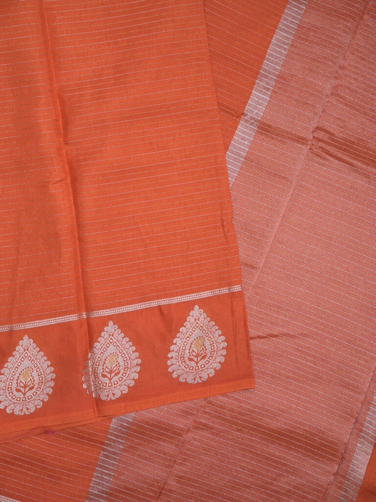 Dupion fancy saree orange color allover zari motifs & zari border with zari pallu and contrast blouse