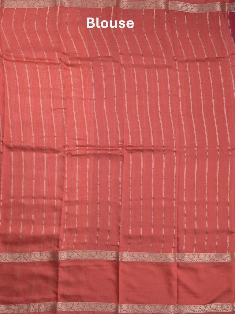 Maheshwari fancy saree cherry pink color allover zari motifs & zari border with zari pallu and contrast blouse