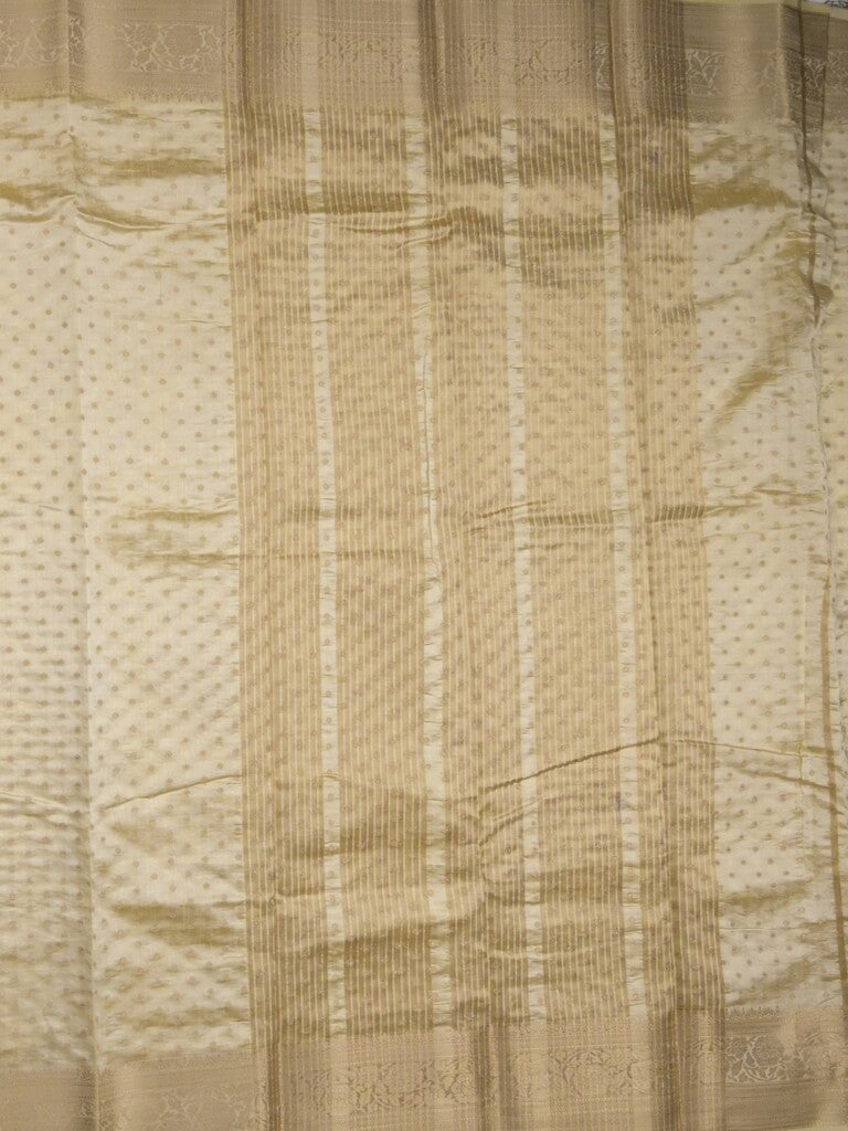 Dupion fancy saree cream color allover zari motifs & zari border with stripes pallu and running blouse