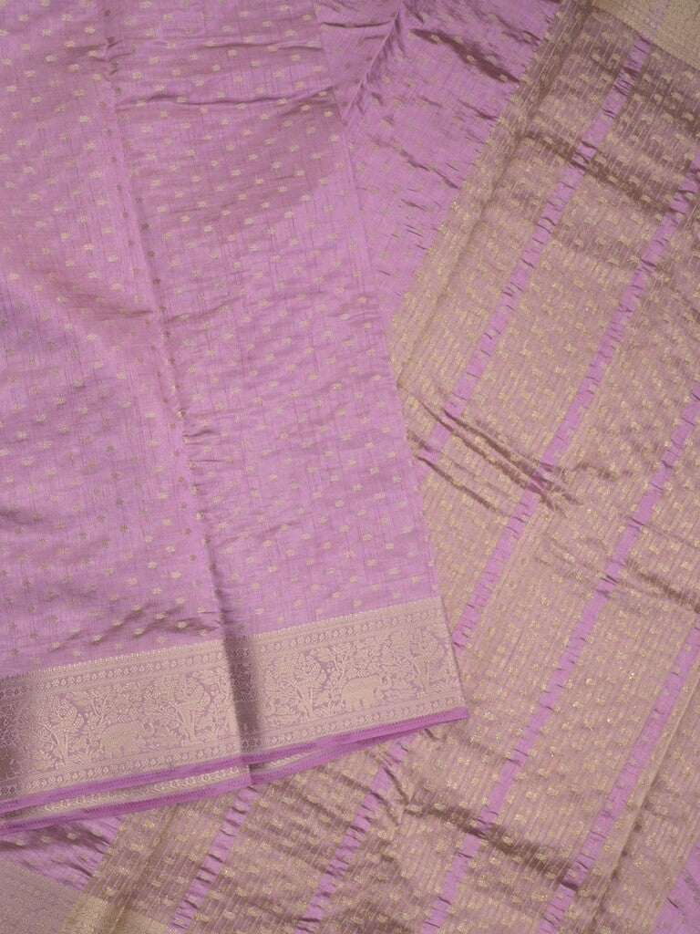 Dupion fancy saree purple color allover zari motifs & zari border with stripes pallu and running blouse