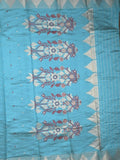 Dupion fancy saree sky blue color allover zari motifs & zari border with zari pallu and running blouse