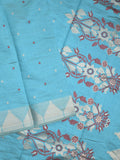 Dupion fancy saree sky blue color allover zari motifs & zari border with zari pallu and running blouse