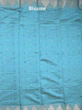 Dupion fancy saree sky blue color allover zari motifs & zari border with zari pallu and running blouse