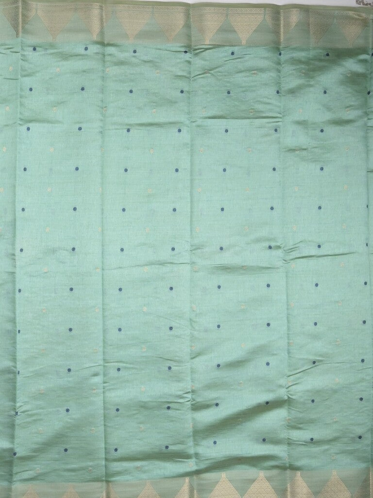 Dupion fancy saree sea blue color allover zari motifs & zari border with zari pallu and running blouse