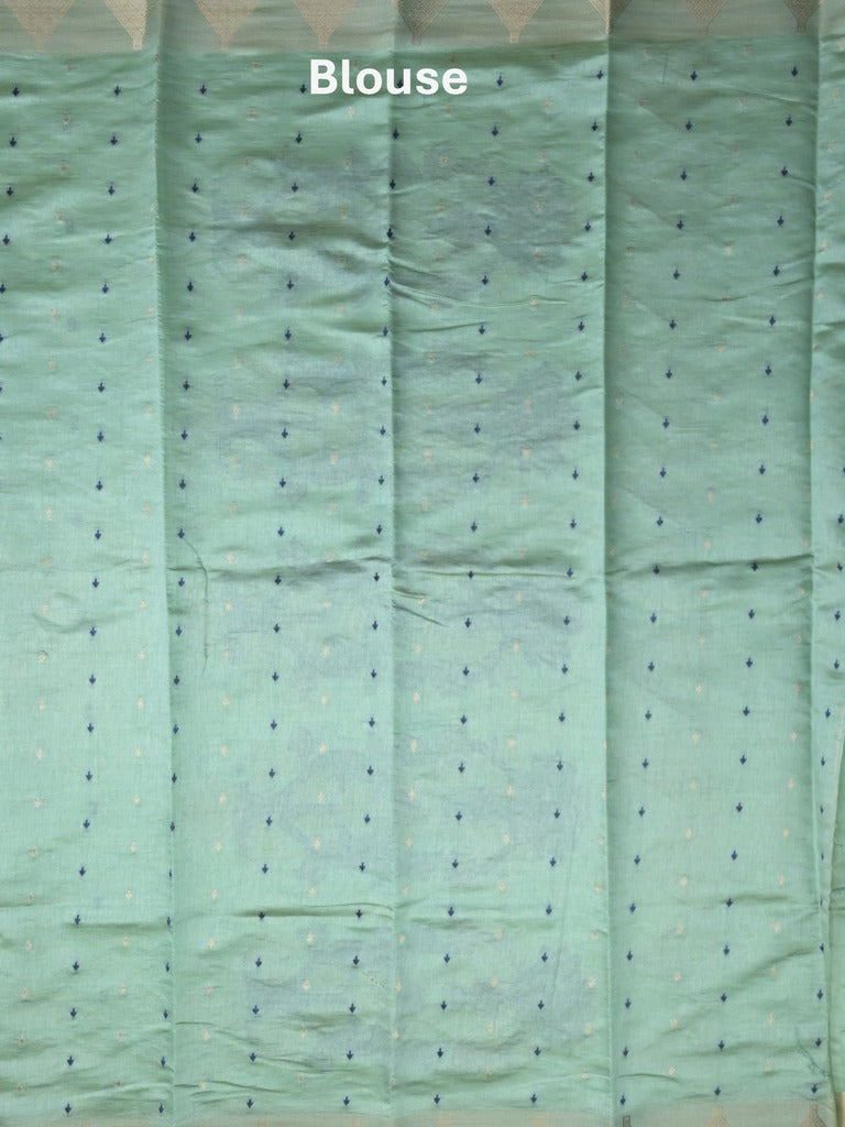 Dupion fancy saree sea blue color allover zari motifs & zari border with zari pallu and running blouse