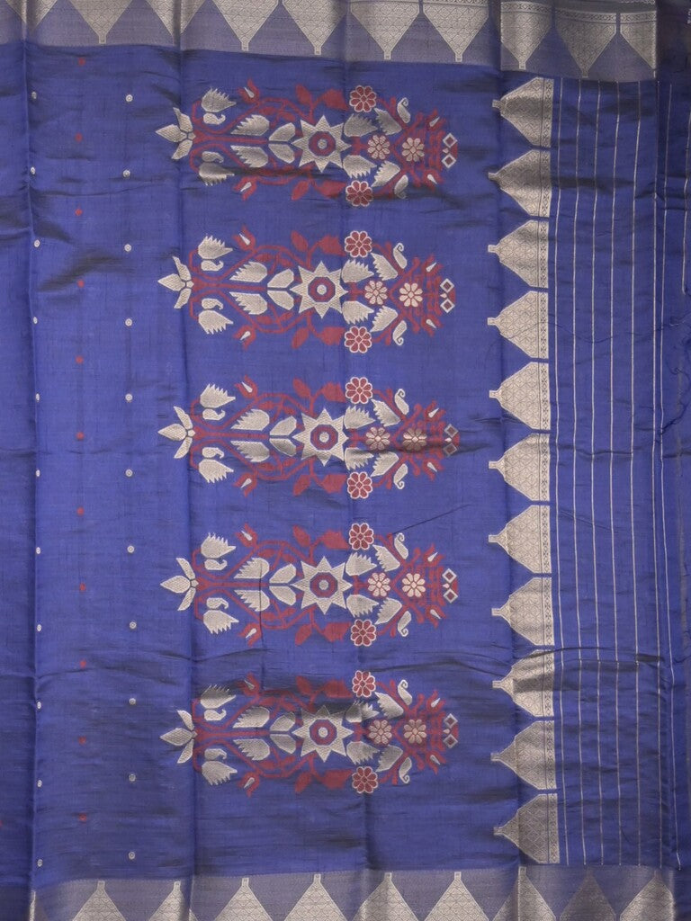 Dupion fancy saree royal blue color allover zari motifs & zari border with zari pallu and running blouse