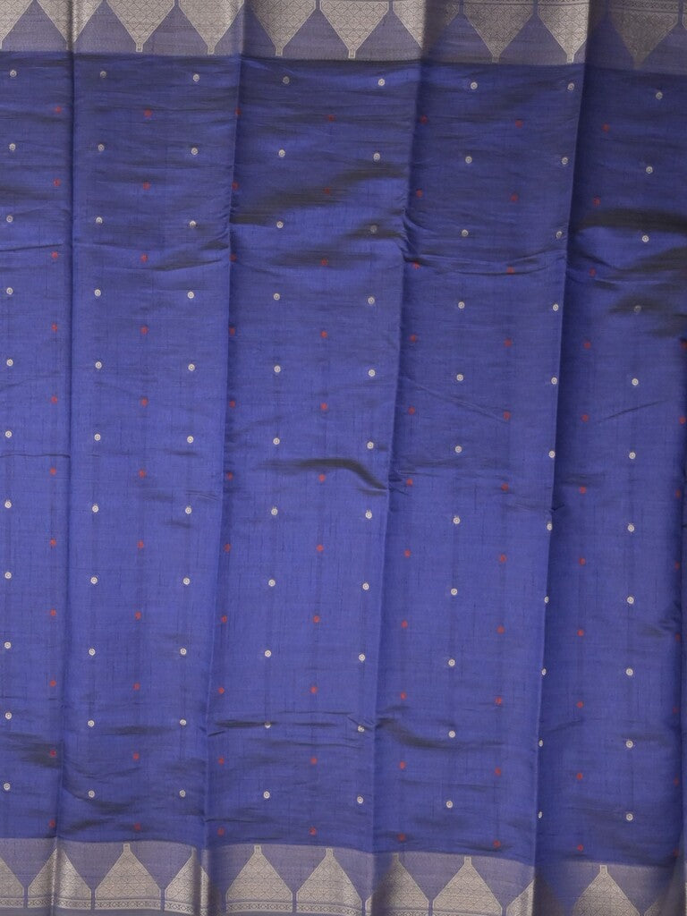 Dupion fancy saree royal blue color allover zari motifs & zari border with zari pallu and running blouse