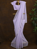 Crush organza fancy saree lavender color allover embroidery motifs & embroidery border with running pallu and stitched blouse