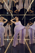 Sequence georgette saree lavender color with allover work, running pallu and work blouse