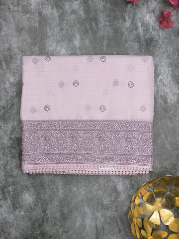 Kota fancy saree pastel light purple color allover embroidery & fancy border with running pallu and attached self blouse