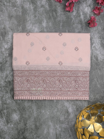 Kota fancy saree baby pink color allover embroidery & fancy border with running pallu and attached self blouse