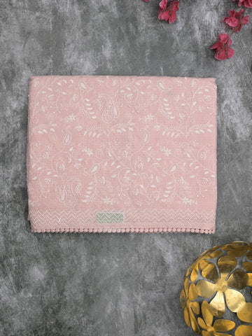 Kota fancy saree baby pink color allover embroidery & fancy border with running pallu and attached plain blouse
