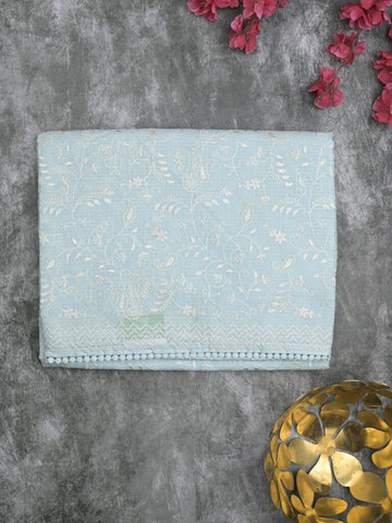 Kota fancy saree pastel blue color allover embroidery & fancy border with running pallu and attached plain blouse