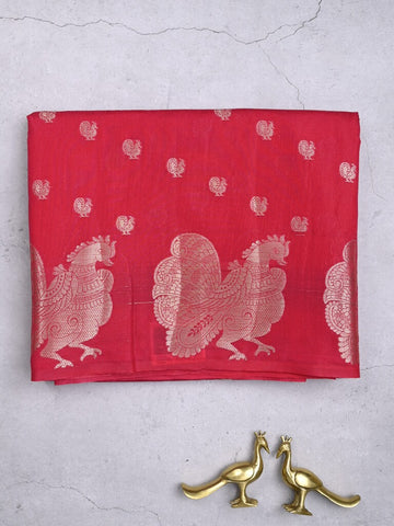 Green mango fancy saree dark pink color allover zari motifs & zari border with brocade pallu and contrast blouse