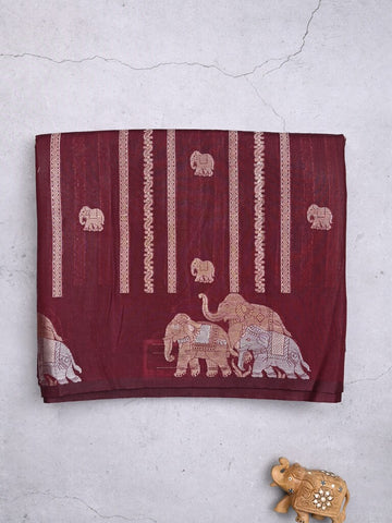 Green mango fancy saree dark brown color allover zari motifs & zari border with brocade pallu and contrast blouse