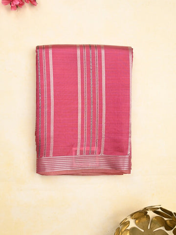 Dupion fancy saree pink color allover stripes & zari border with zari pallu and brocade blouse