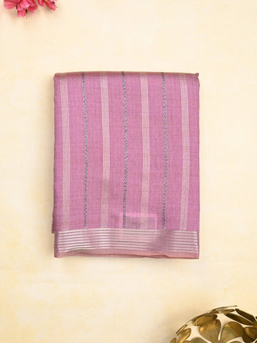 Dupion fancy saree light purple color allover stripes & zari border with zari pallu and brocade blouse