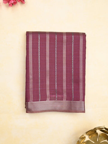 Dupion fancy saree wine color allover stripes & zari border with zari pallu and brocade blouse