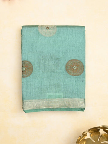 Dupion fancy saree light blue color allover motifs & zari border with zari pallu and brocade blouse