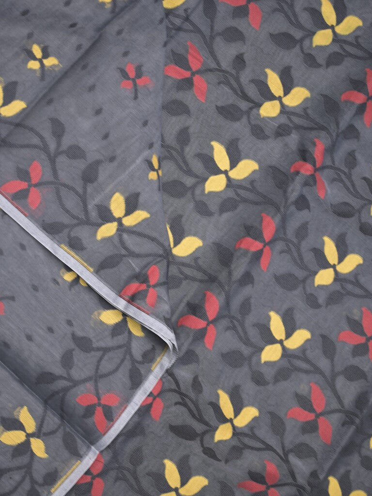 Jamdani cotton saree grey color allover weaves & weaving border with weaving pallu and attached blouse