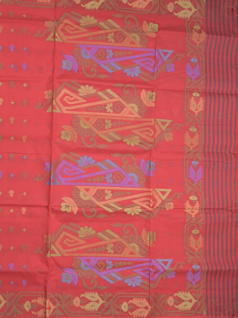 Bengali cotton saree red color allover weaves and weaving border with weaving pallu