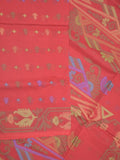 Bengali cotton saree red color allover weaves and weaving border with weaving pallu