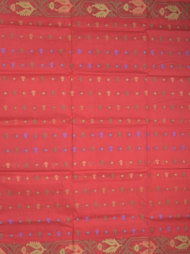 Bengali cotton saree red color allover weaves and weaving border with weaving pallu