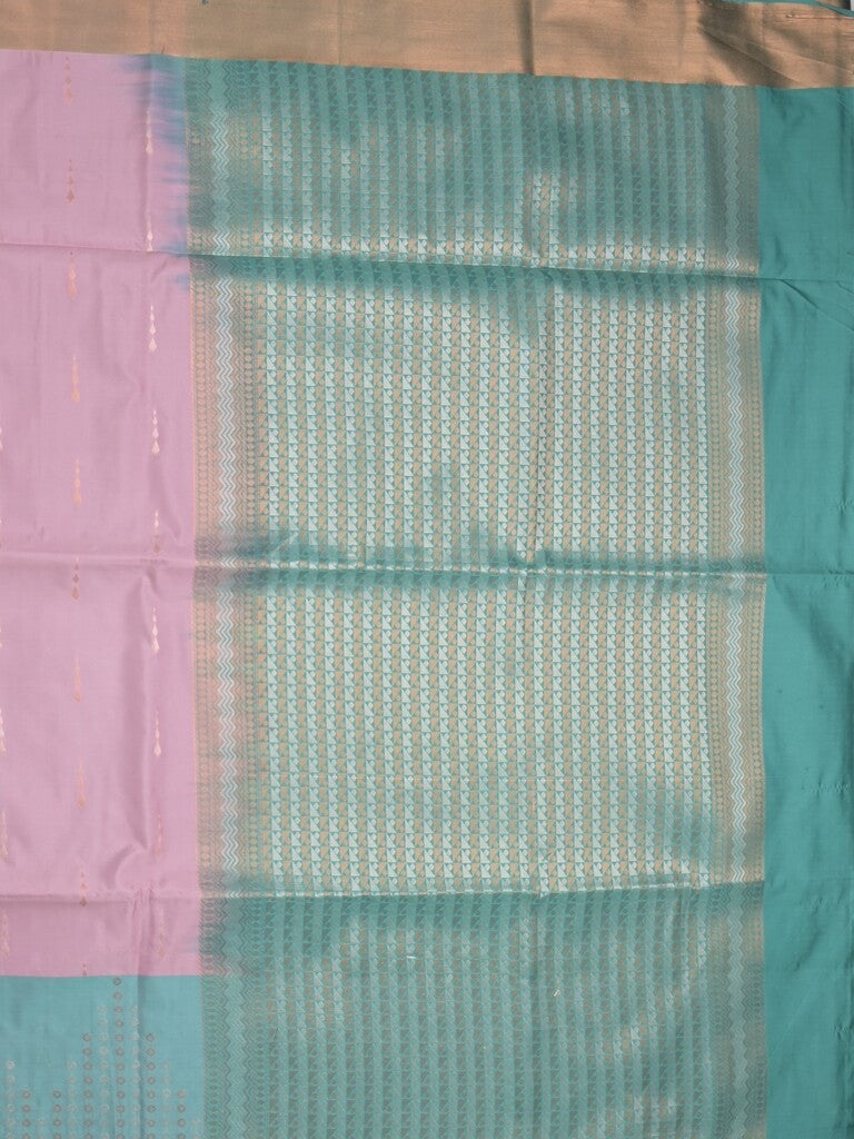 Kanchi pattu saree baby pink color allover zari weaves & zari border with contrast pallu and plain contrast blouse