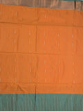 Kanchi pattu saree orange color allover zari weaves & zari border with contrast pallu and plain contrast blouse