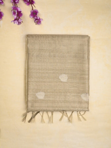 Tussar fancy saree beige color allover zari motifs & zari border with zari pallu and plain blouse