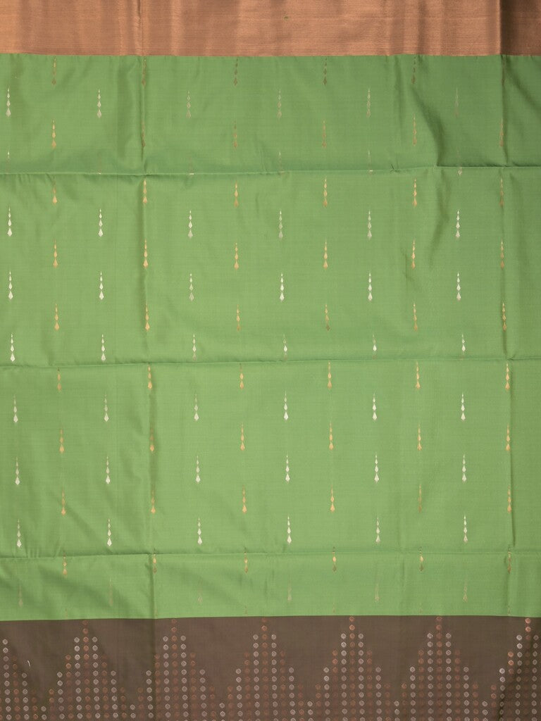Kanchi pattu saree leaf green color allover zari weaves & zari border with contrast pallu and plain contrast blouse