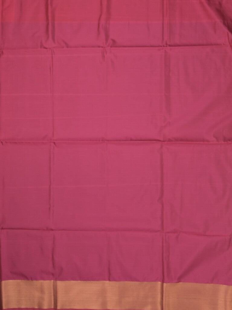 Kanchi pattu saree peacock green color allover zari weaves & zari border with contrast pallu and plain contrast blouse