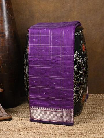 Chanderi fancy saree purple color allover checks, zari motifs & zari border with zari pallu and self blouse