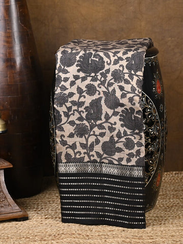 Maheshwari fancy saree cream color allover prints & zari border with zari pallu and plain blouse