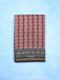 Maheshwari fancy saree maroon color allover prints & printed zari border with contrast pallu and attached blouse