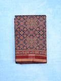 Maheshwari fancy saree navy blue color allover prints & printed zari border with contrast pallu and attached blouse