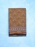 Maheshwari fancy saree mustard yellow color allover prints & printed zari border with contrast pallu and attached blouse