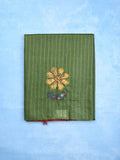 Bhagalpur fancy saree olive green color allover stripes with contrast pallu and attached blouse