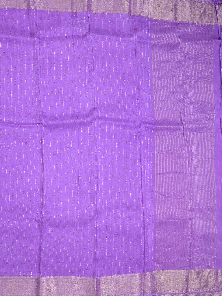 Organza fancy saree lavender color allover weaves & zari border with short pallu and plain contrast blouse