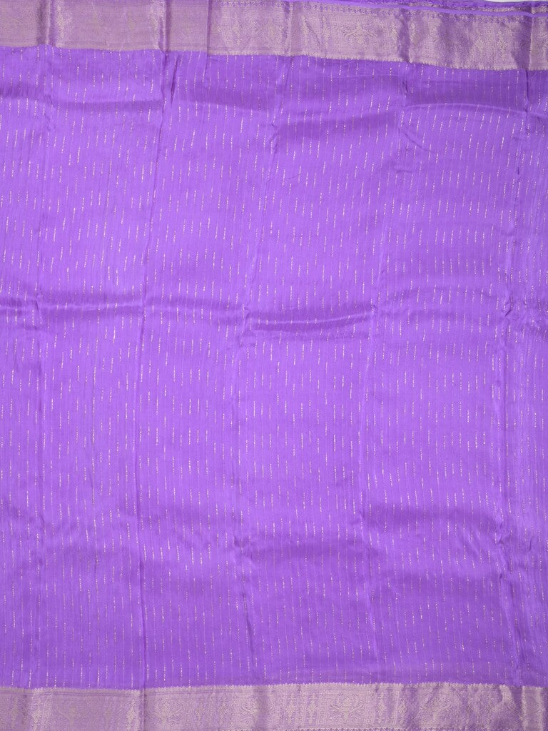 Organza fancy saree lavender color allover weaves & zari border with short pallu and plain contrast blouse